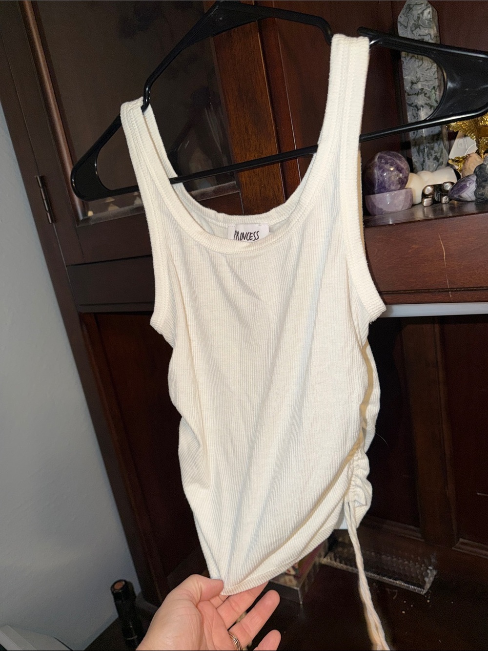 Prince Cream Ribbed Tank with Side Drawstring